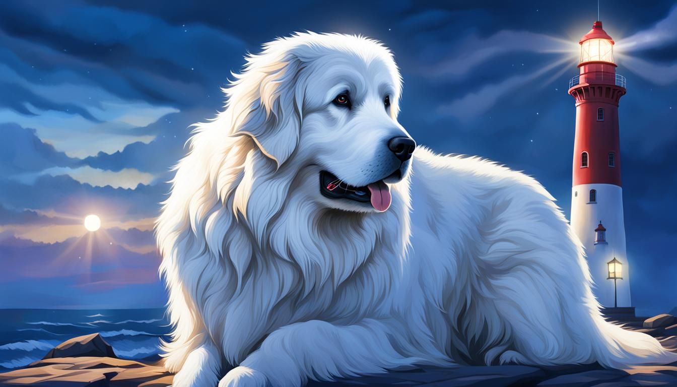 Great Pyrenees Guarding a Coastal Lighthouse