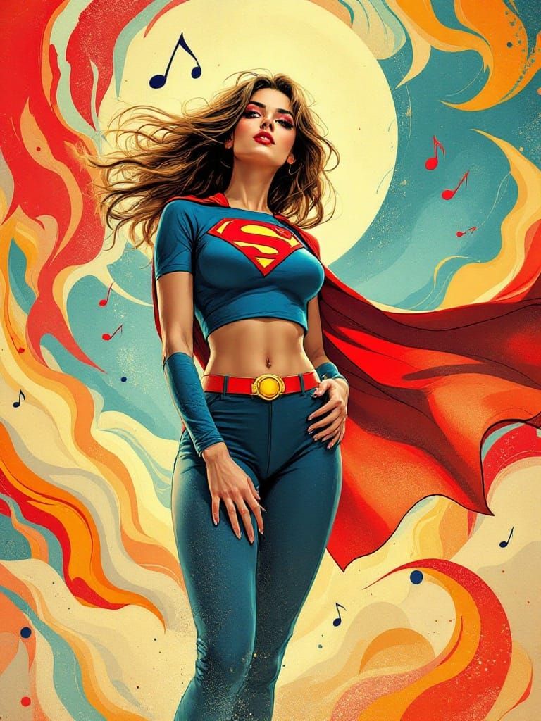 Mod Supergirl in Vibrant Cosmic Dance
