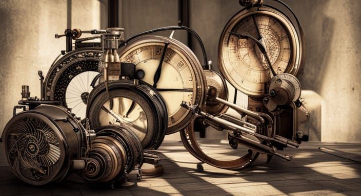 Steampunk Engine in Light and Shadow