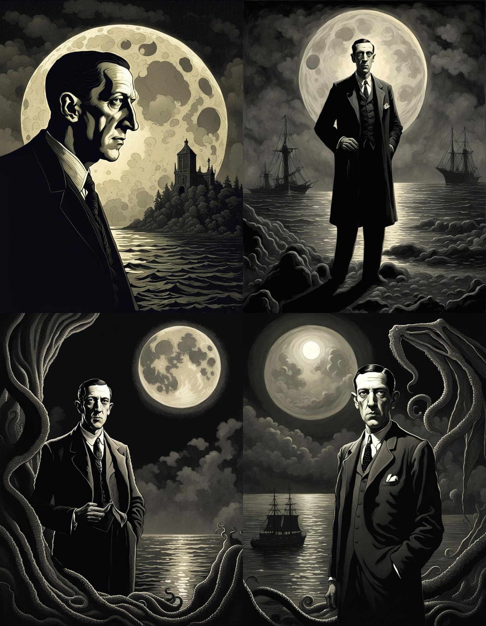 Eerie Portrait Under Moonlight: A Horror Art Piece