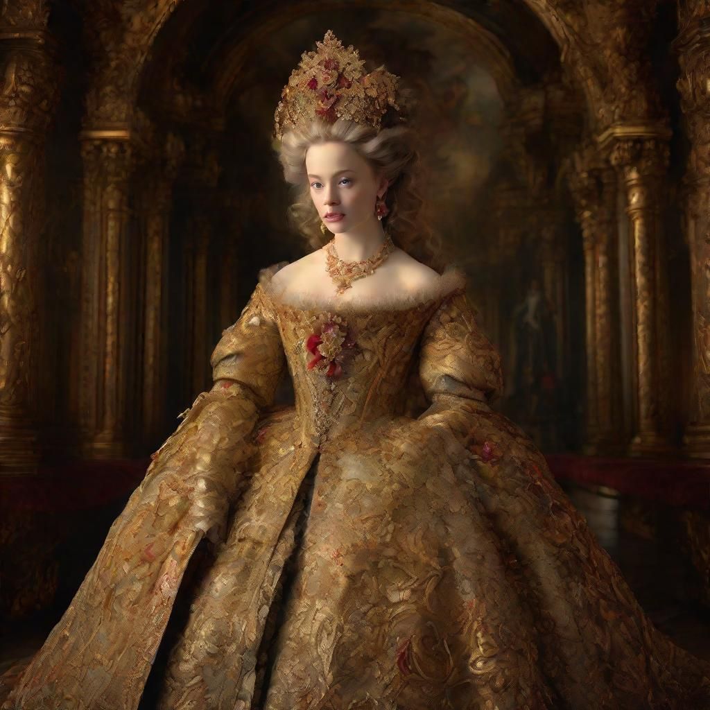 Baroque Princess in Opulent Palace, Rococo Style