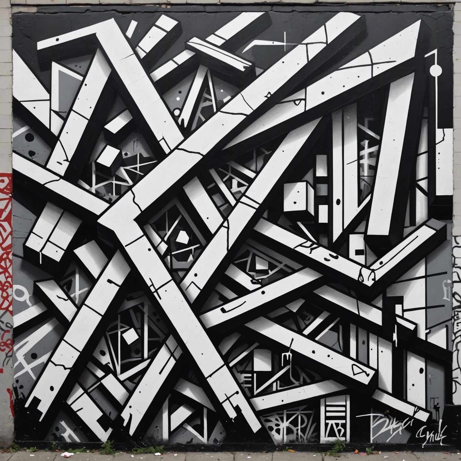 Surreal Black and White Graffiti Art in Abstract World