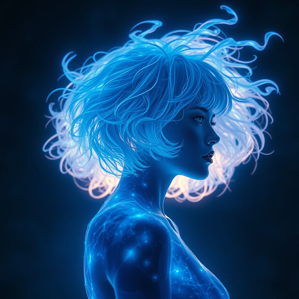 Bioluminescent Woman in Ethereal Blue Light