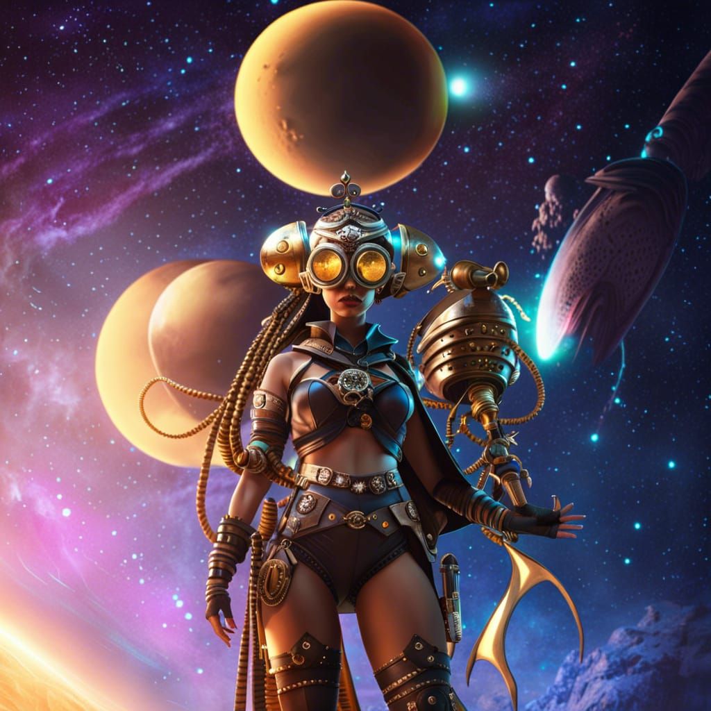 Steampunk Alien Pirate in Outer Space
