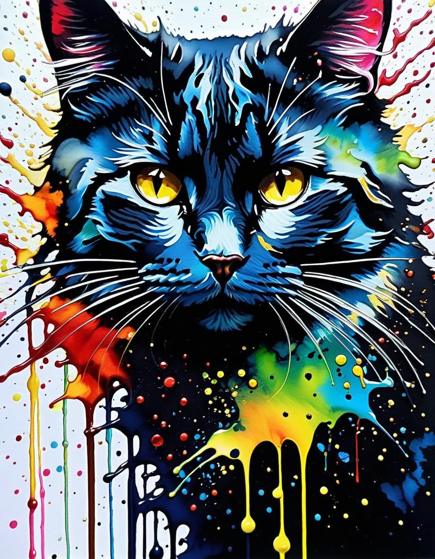 Smokey Cat Splatter in Oil and Alcohol Ink