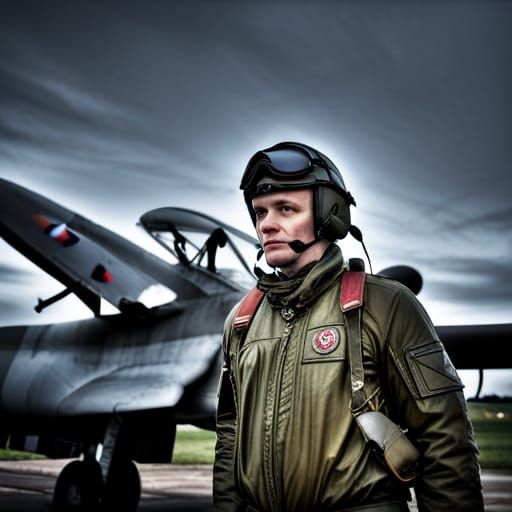 Latvian Air Force Pilot in War Photography Style