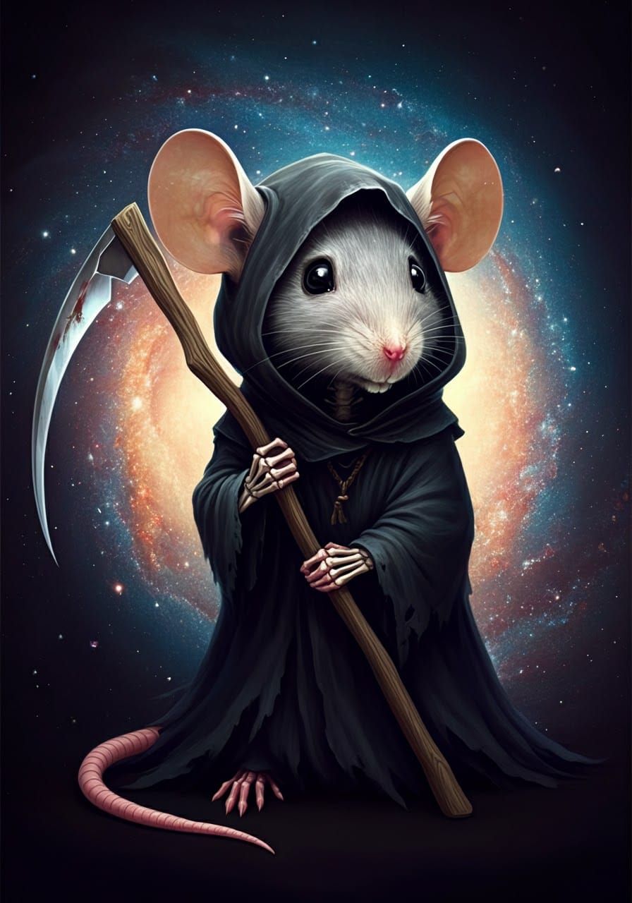 Skeletal Mouse as Death in Cosmic Surrealism