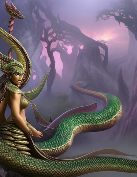 Ethereal Snake-Woman Hybrid in Fantasy Style