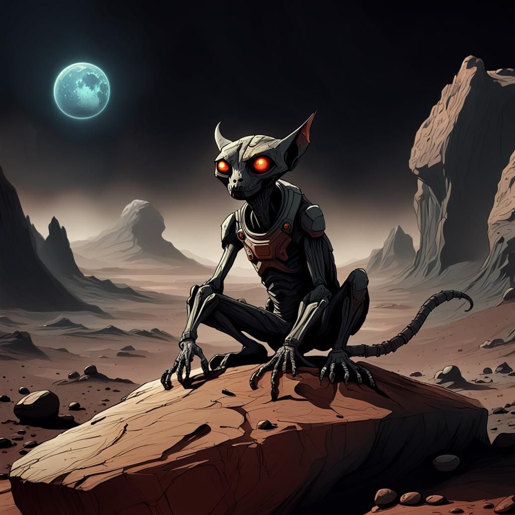 Melancholic Creature on Mars in Detailed Matte Painting