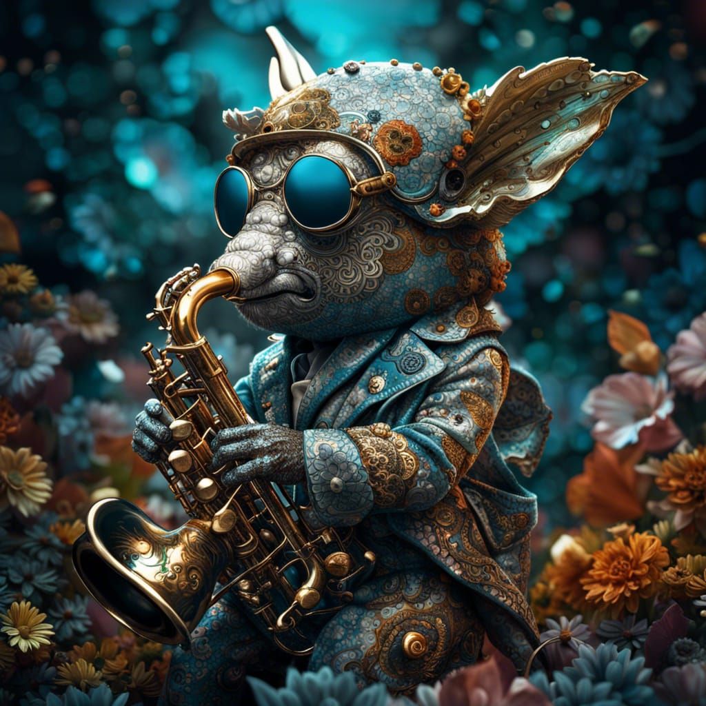 Cute Alien Plays Saxophone: Digital Surrealism