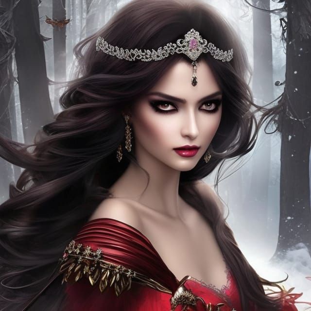 Gothic Dark-Haired Princess with Stunning Features