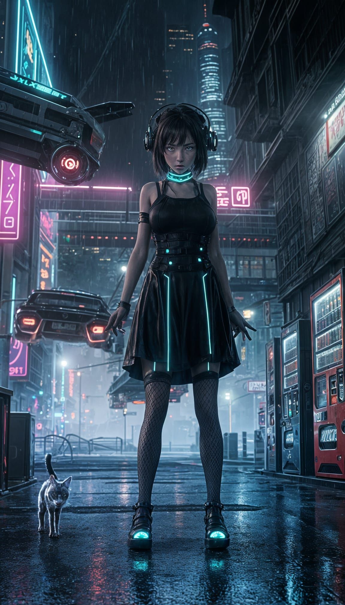 Manga Sci-Fi Protagonist in Cyberpunk City