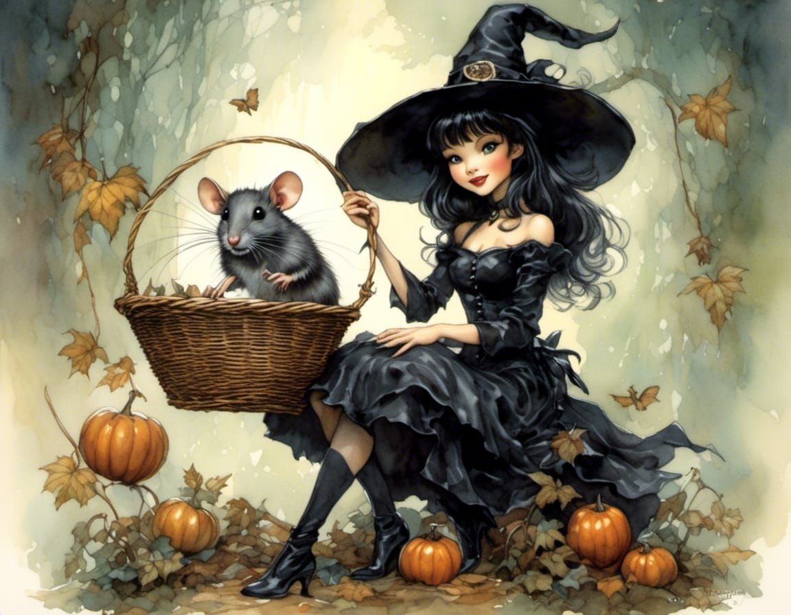 pretty witch and rat