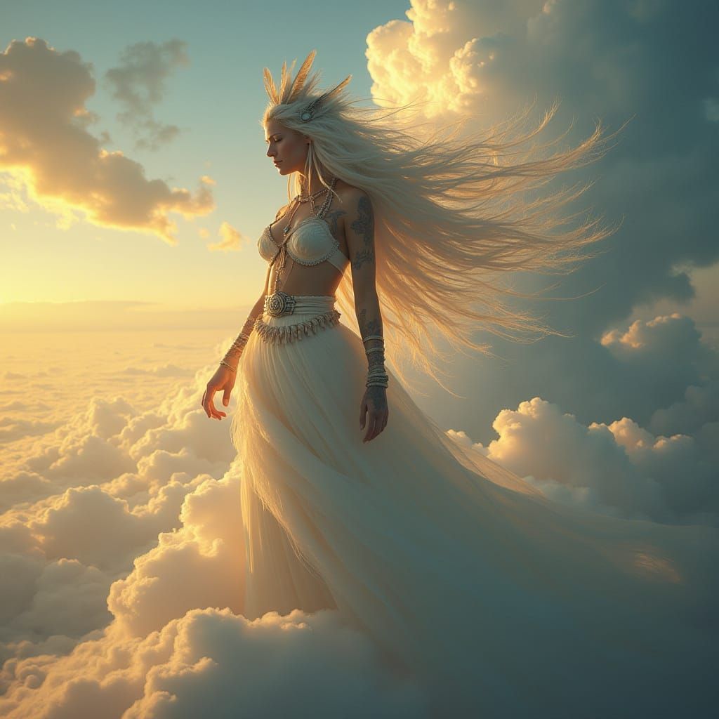 Majestic Cloud Giantess in Ethereal Oil Painting