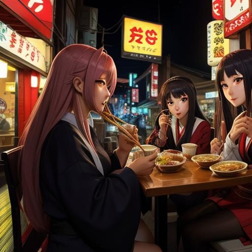 Three-Headed Girl at Night Cafe, Anime Style