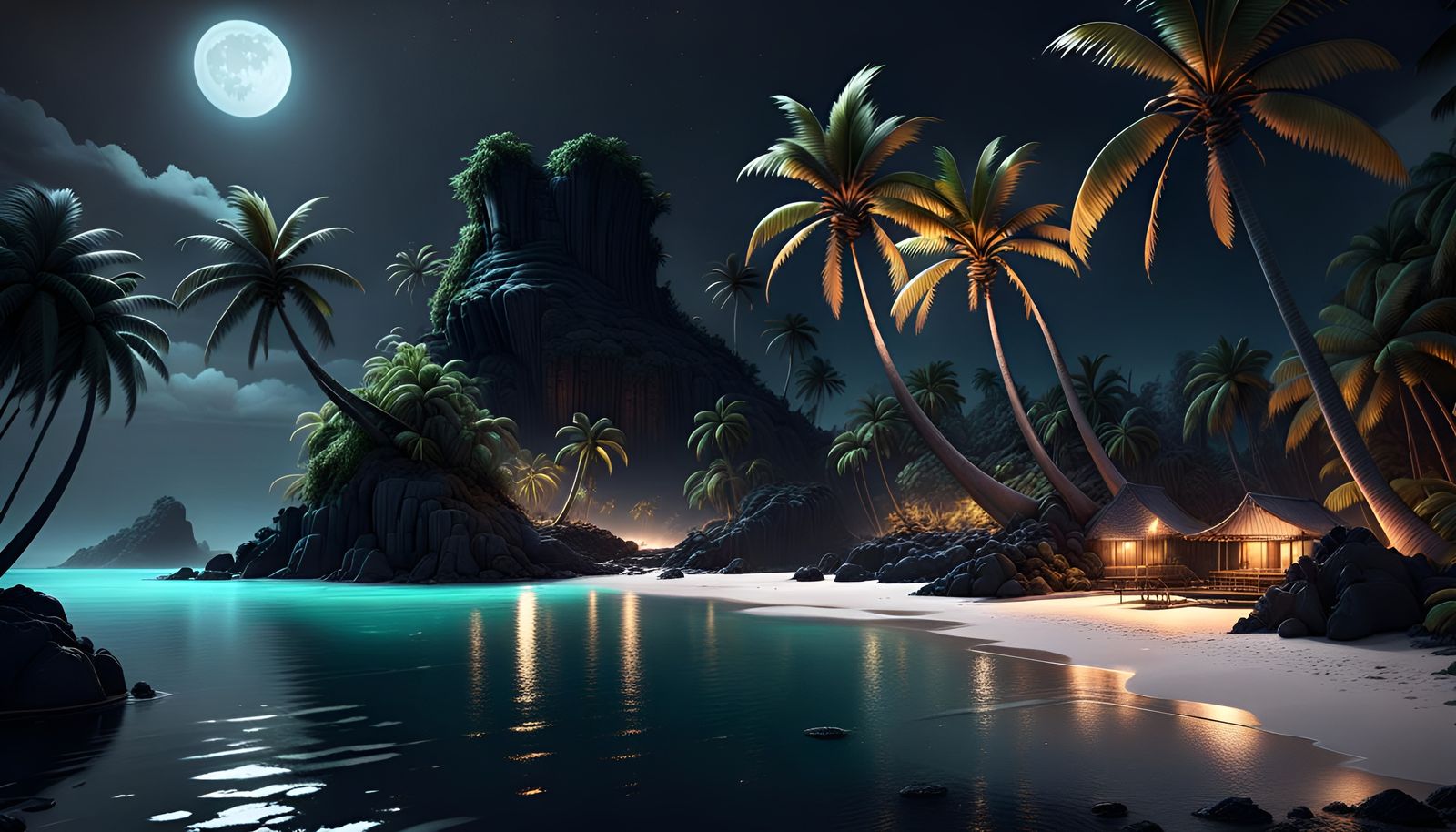 Moonlit Lagoon at Night: Fantasy Concept Art