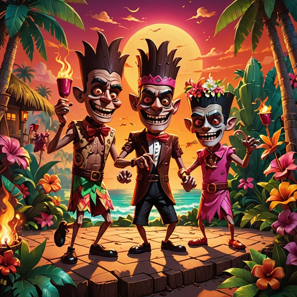 Count Chocula and FrankenBerry at a Vibrant Tiki Soiree in P...