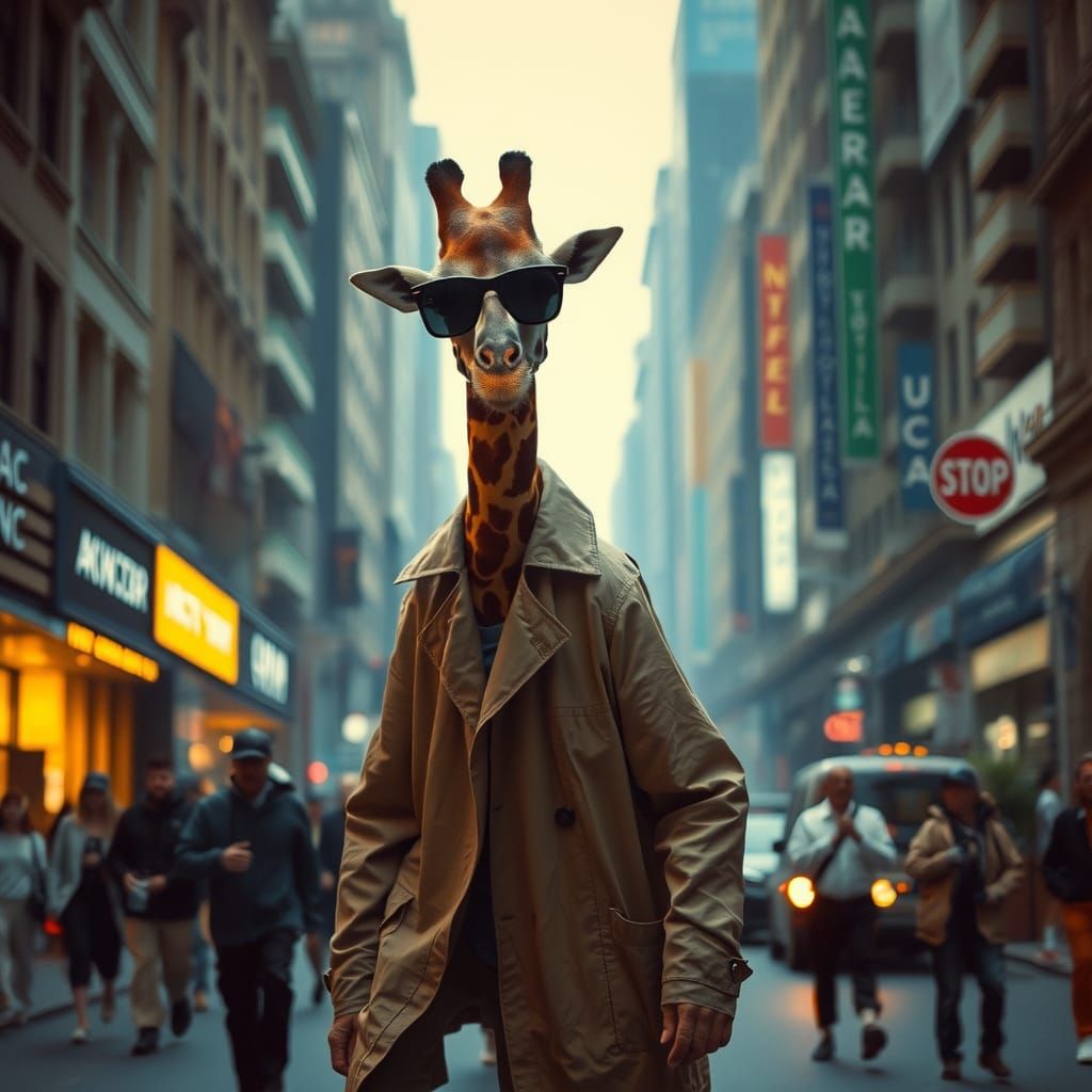 Giraffe's Suspicious City Disguise: Cinematic Street Photogr...