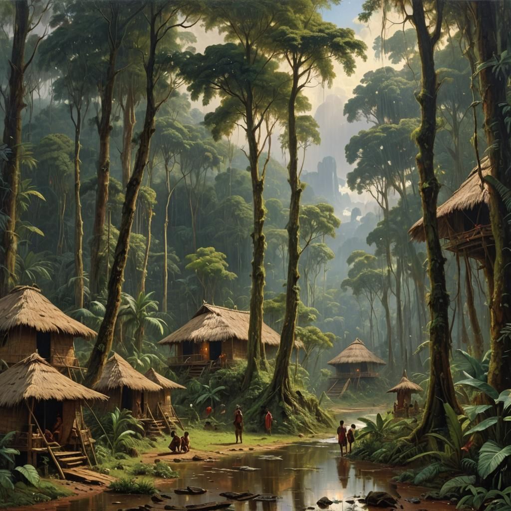 Tribal village  inside the Brasilian rain forrest.