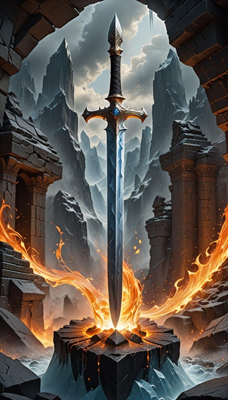 Heroic Fantasy Elemental Sword in Fiery Hilt