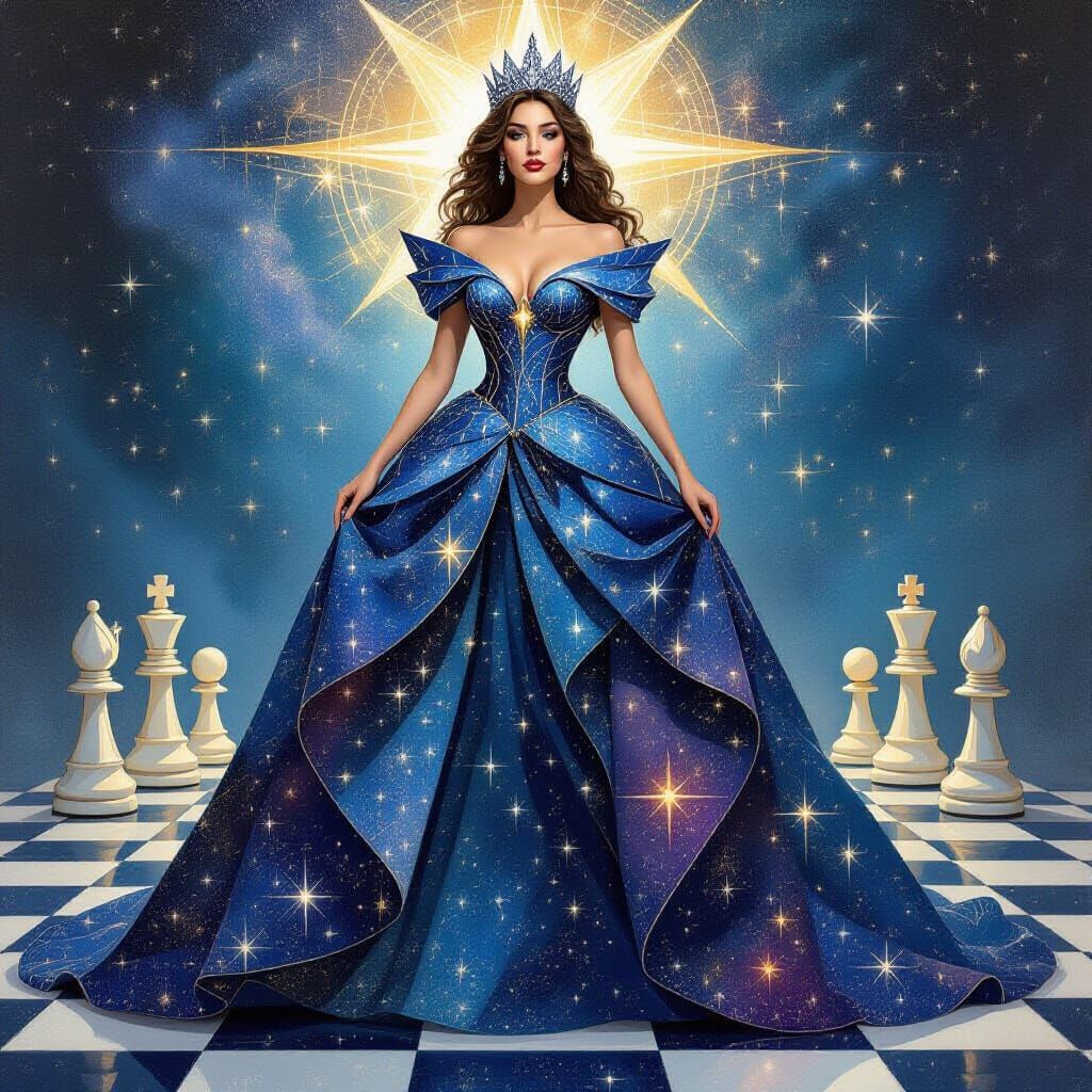 Celestial Queen of Diamonds in Cosmic Chessboard