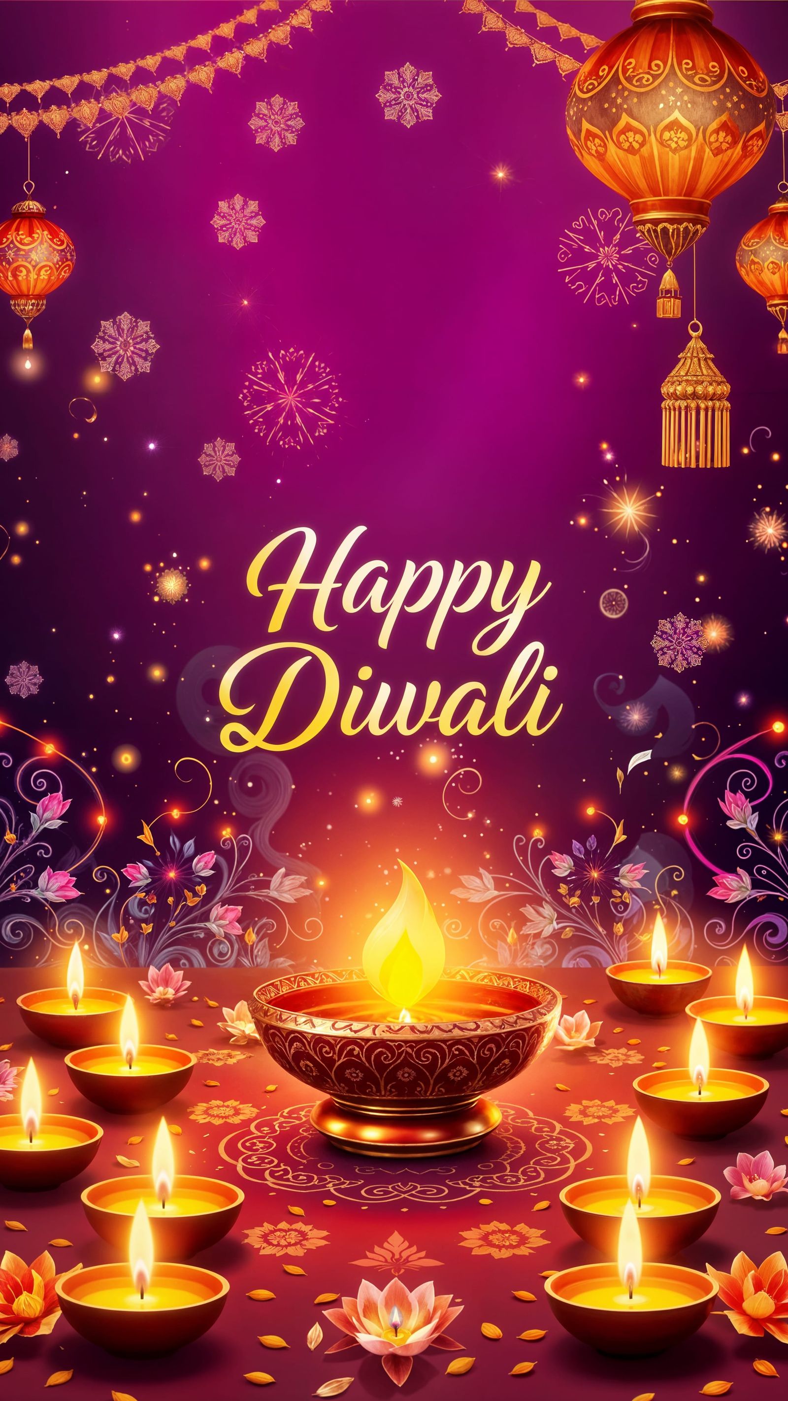 Diwali 2024 Greeting Card with Lamps and Fireworks