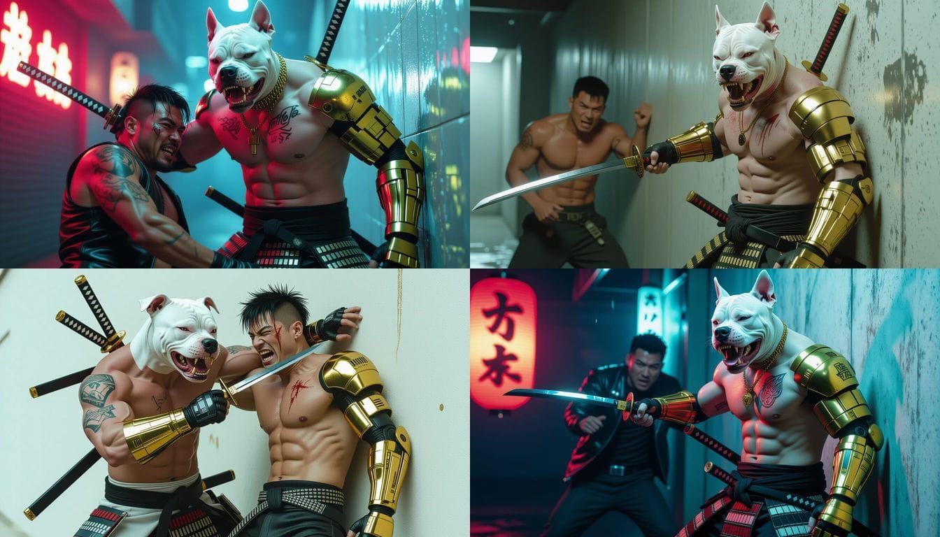 Cyberpunk Pitbull Samurai with Cyberarm