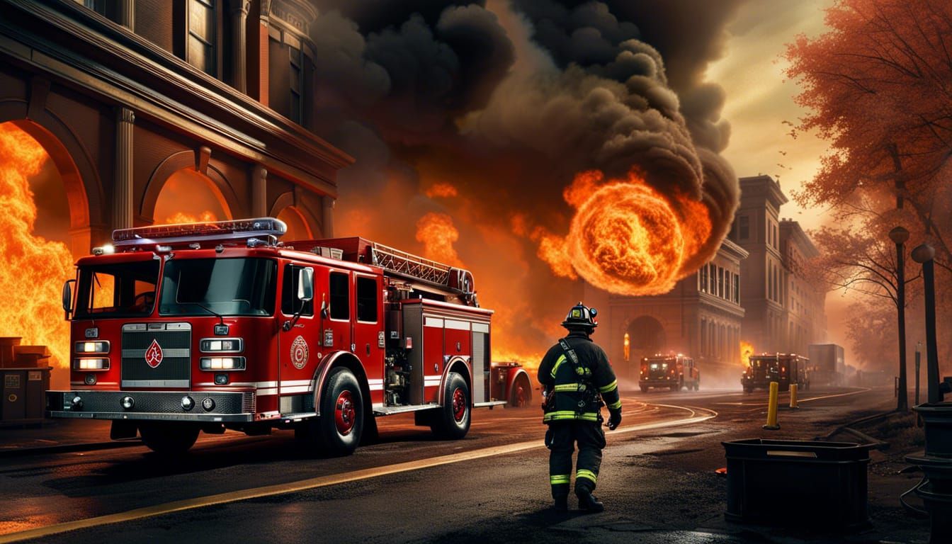 Dieselpunk Firefighter Digital Matte Painting in HDR