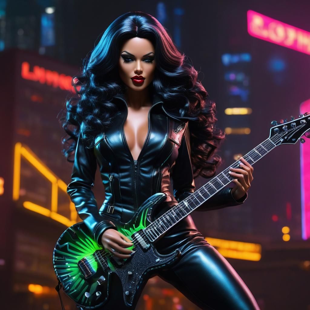 "Neon Nightfall: The Rockin' Vixen of the Futuristic Metropo...