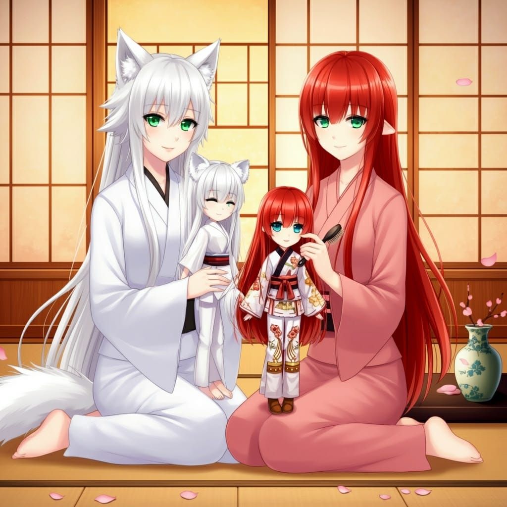 Wolfie and Akane with Bratz dolls of themselves (error)