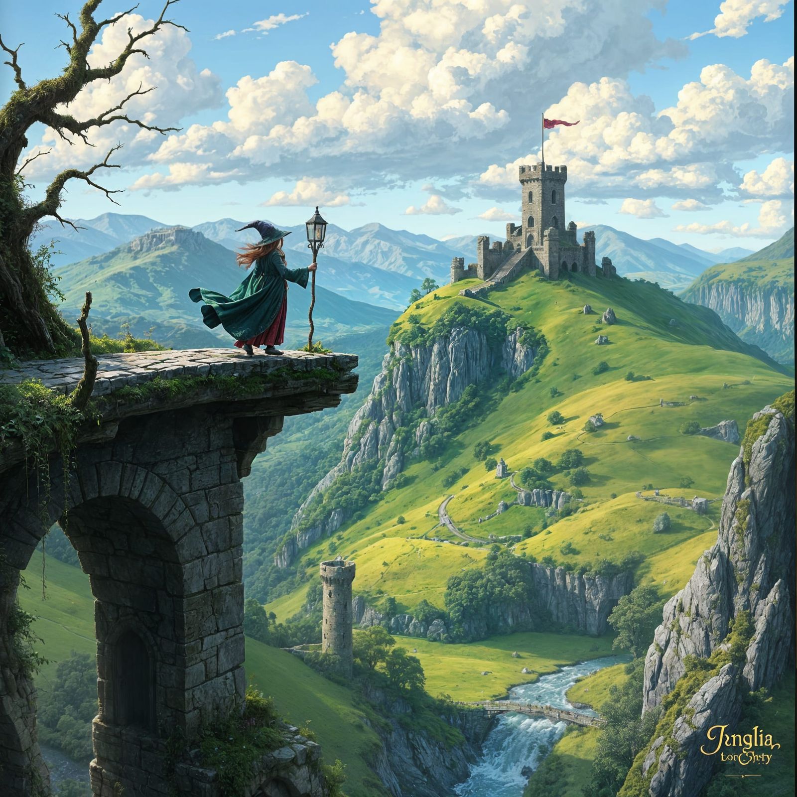 Sorceress on Ancient Stone Bridge