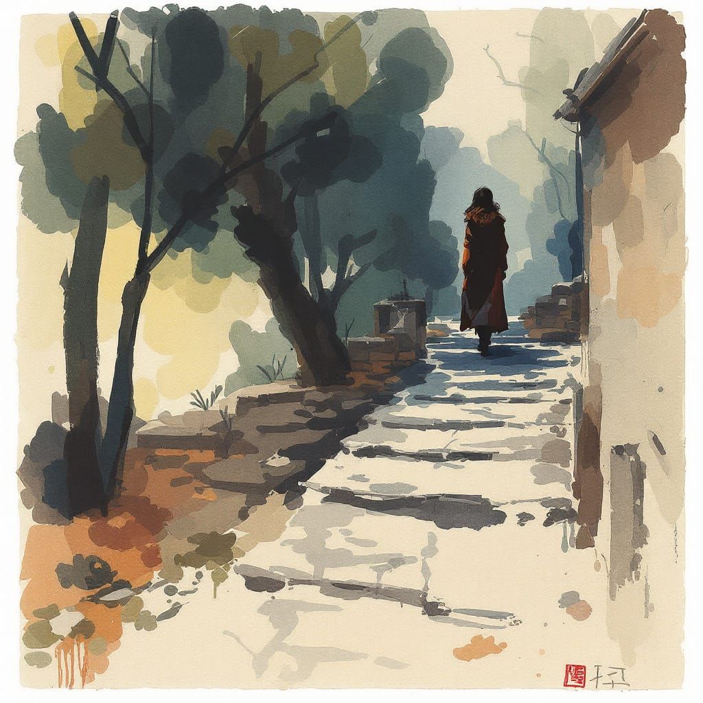 Geometric Streets in Earth Tones by Pissarro and Cezanne Sty...