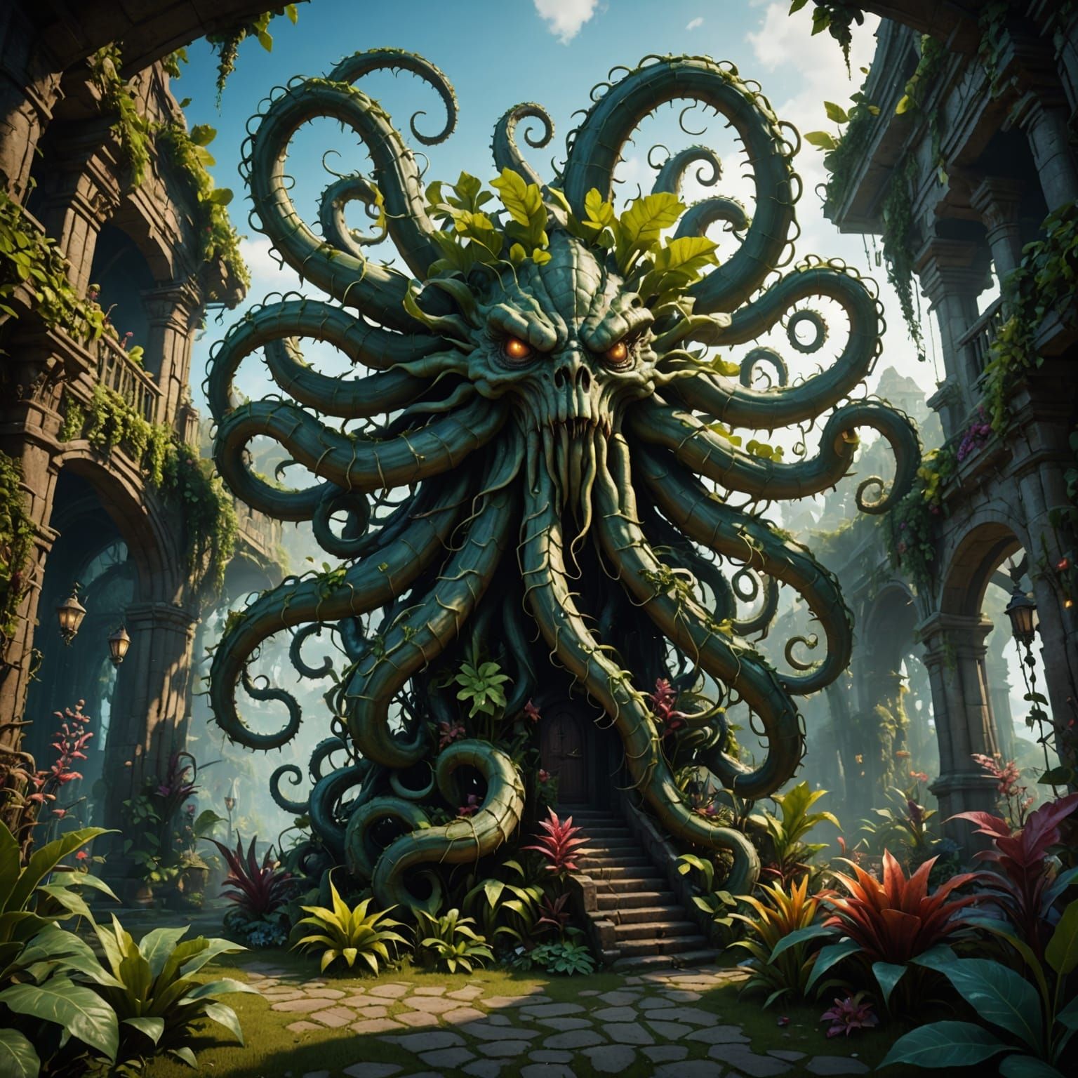 Fantastical Monster Plant in a Dreamlike Garden