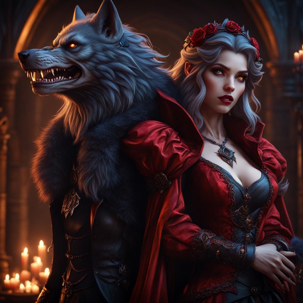 Werewolf Girl and Vampire Girl Couple: Fantasy Art