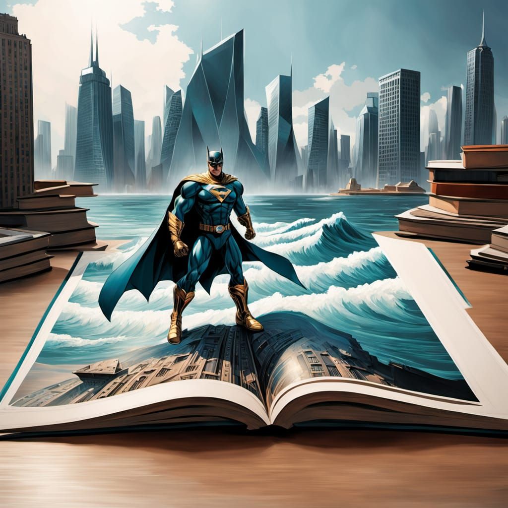 Comic Book Superhero Soars Through Futuristic City