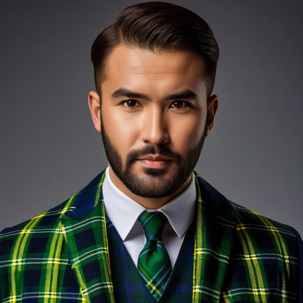 Scottish Man in Traditional Green Tartan