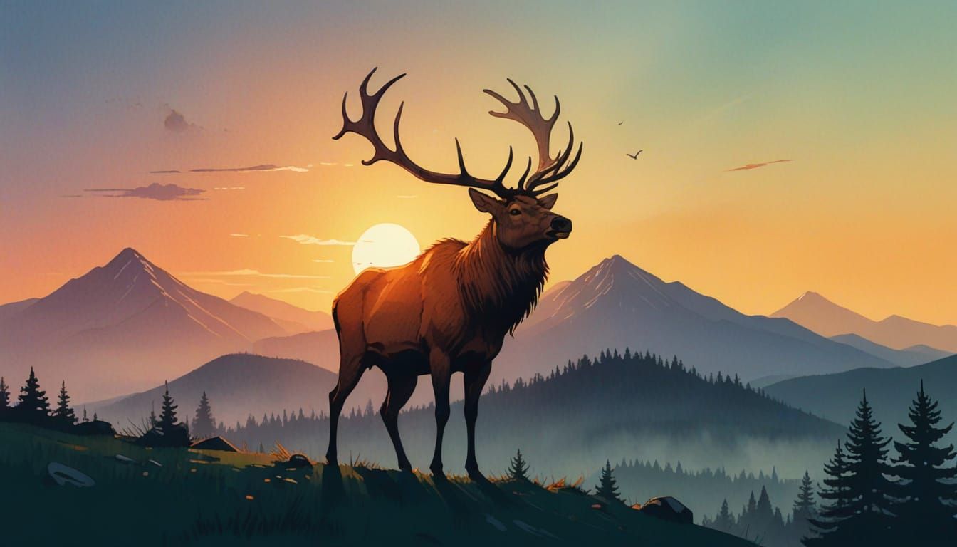 Surreal Elk Landscape in Futuristic Style
