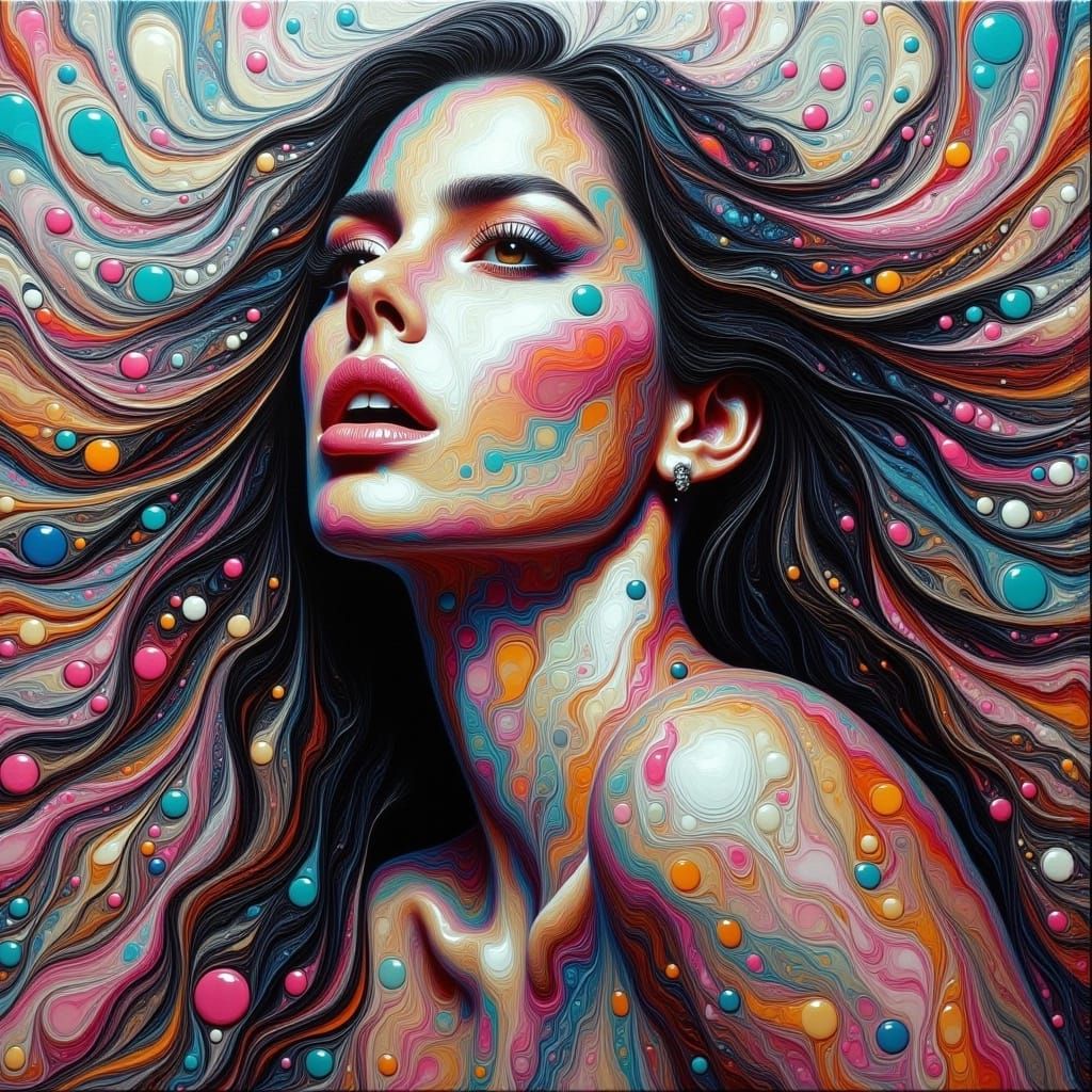 Attractive Woman in Fluid Art Style