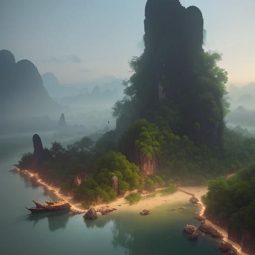 Thailand Watercolor Silhouette Double Exposure Fantasy Art