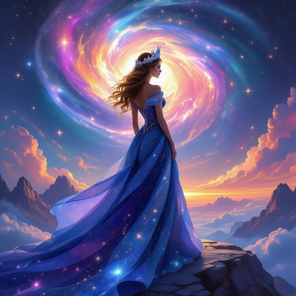 Stardust Princess Gazing at Cosmic Vista