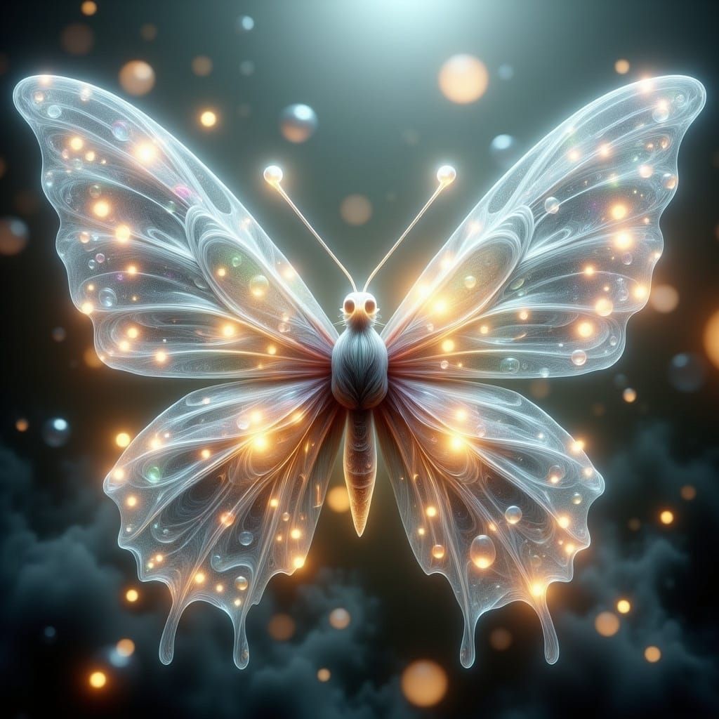 Iridescent Butterfly with Swirling Patterns in Ethereal Styl...