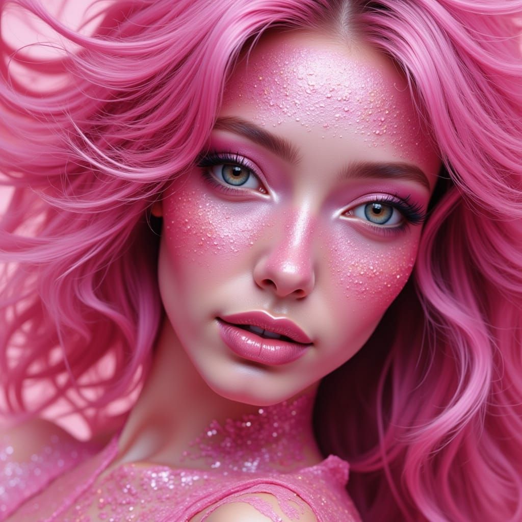 Beautiful Pink Woman with Holographic Details