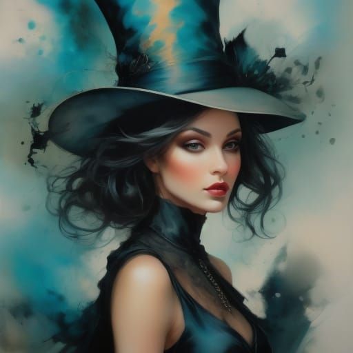 Witch with Pointy Hat in Bluesy Style