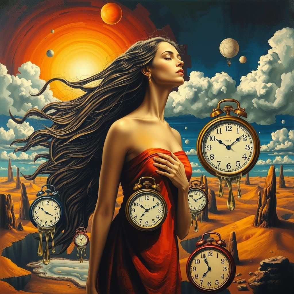 Dreamlike Surreal Landscape with Flowing Figure