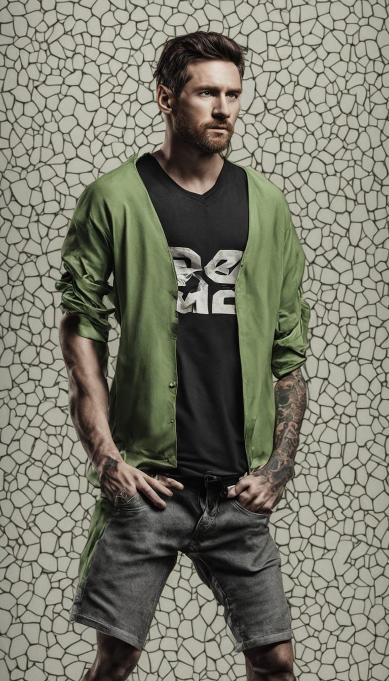 Confident Football Star in Bright Green Studio