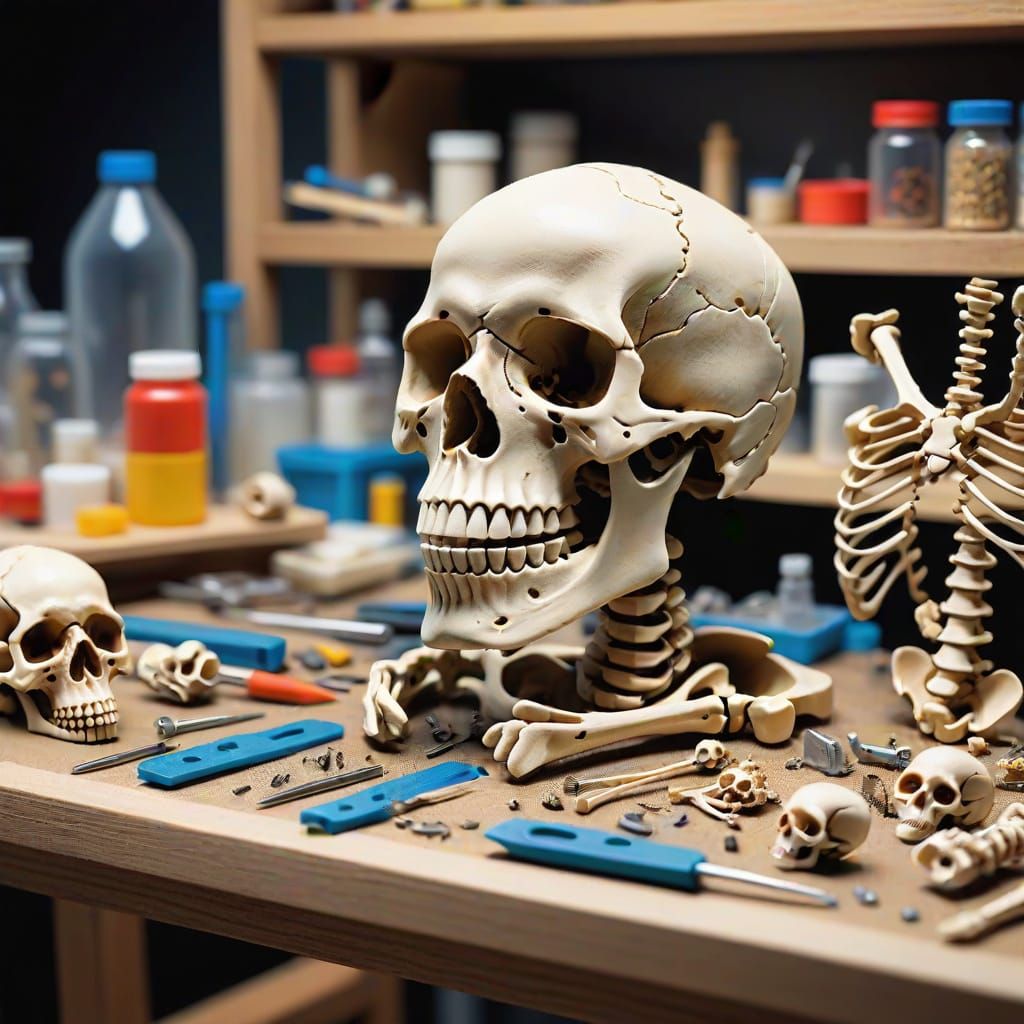 Surreal Macro Photography of Human Skeleton Model Kit