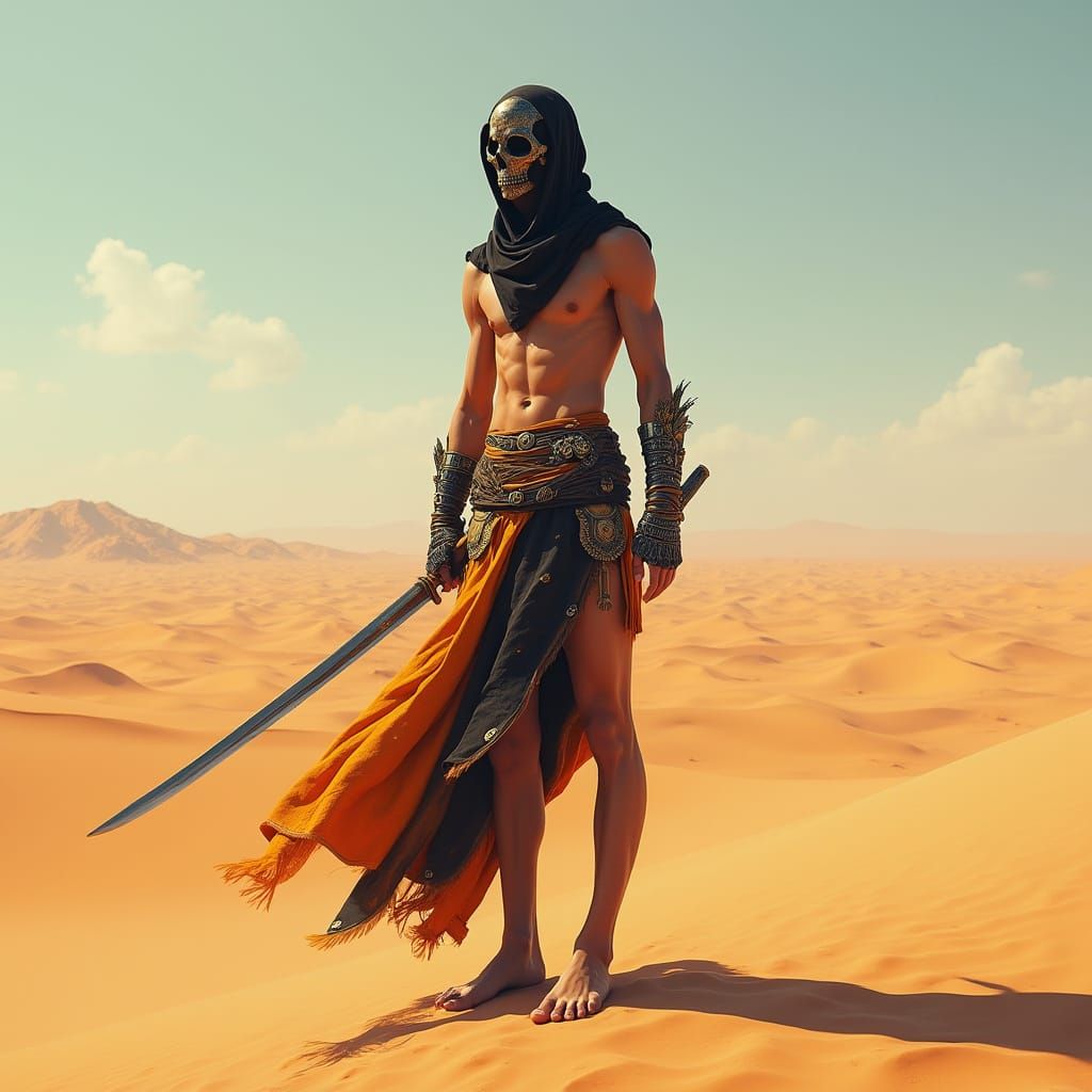 Arab Martial Artist in Desert Landscape