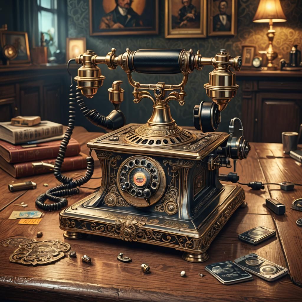 Vintage Phonograph on Polished Table, Detailed Concept Art