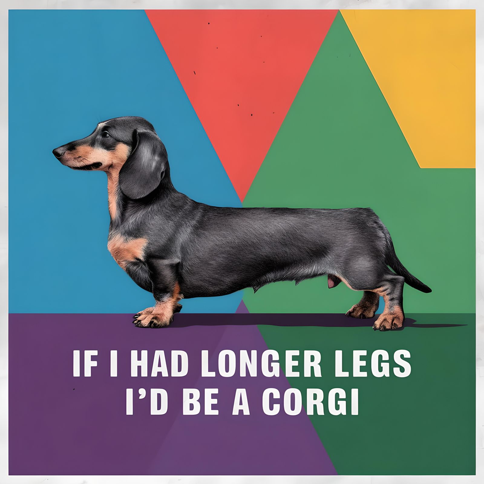 Humorous Dachshund Pop Art in Geometric Bauhaus Style