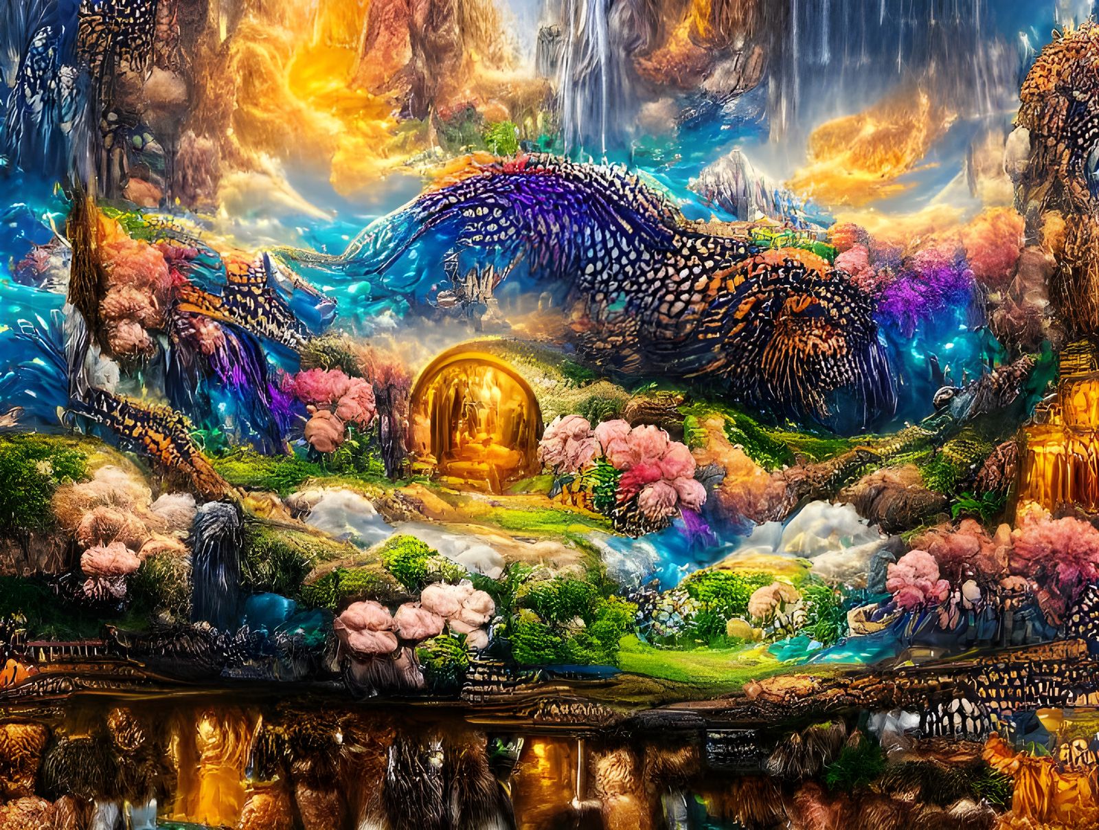Heavenly Gold Door: A Maximalist Fantasy Landscape